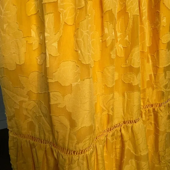 Lulu’s Love Yellow Jacquard Smocked Tie-Strap Midi Dress - Picture 6 of 6